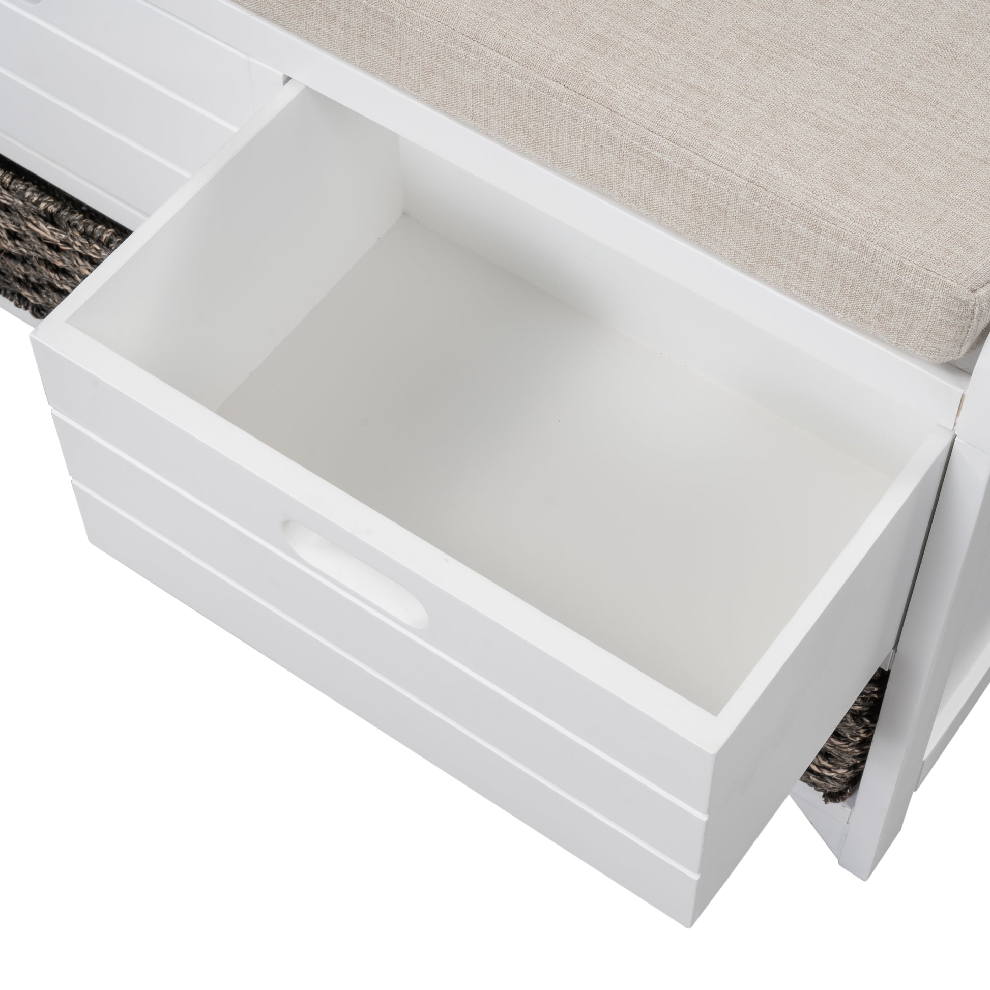 TREXM Storage Bench with Removable Basket and 2 Drawers - White