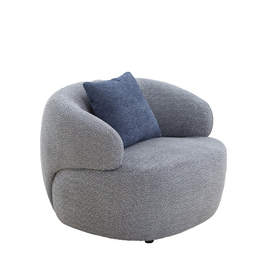 Half Moon Shape Swivel Barrel Chair in Gray Boucle