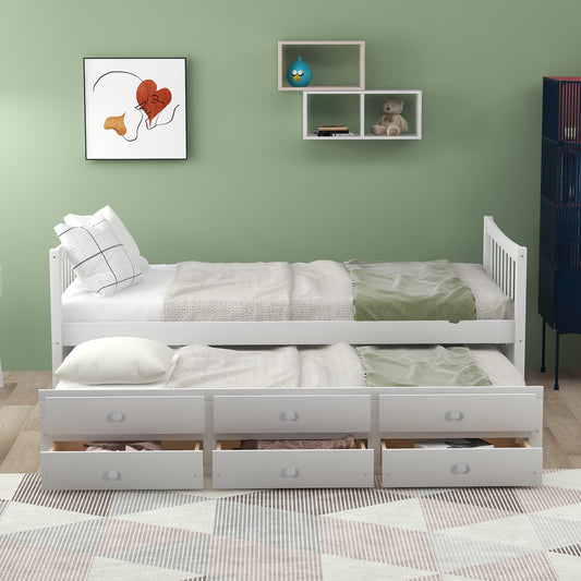 Homey Life Twin Daybed with Trundle & Storage - White
