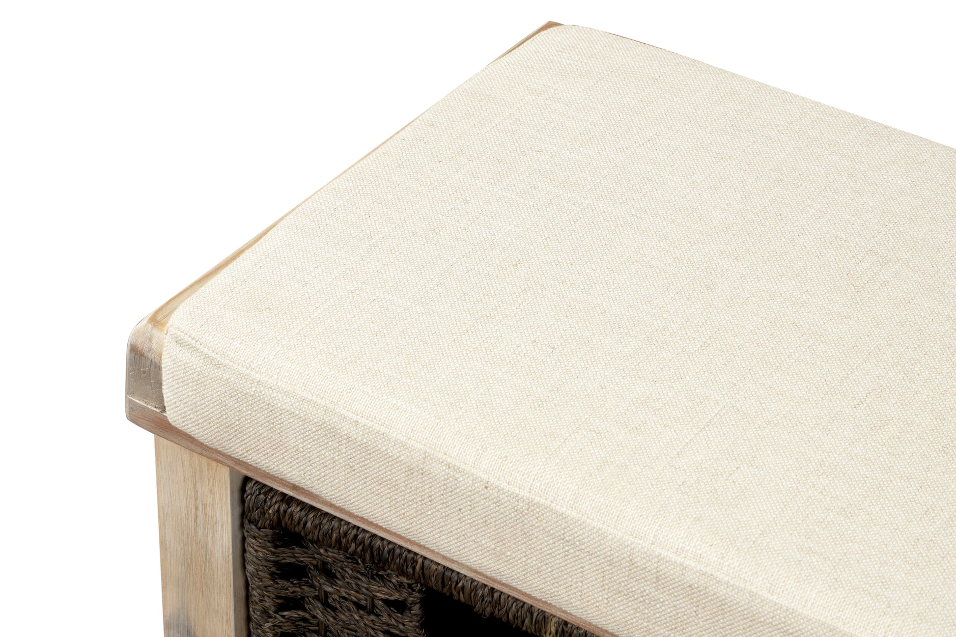 TREXM Rustic Storage Bench with 3 Removable Classic Rattan Basket - White Washed