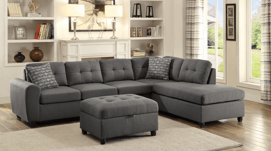 Stone Transitional Sectional In Gray Linen Fabric