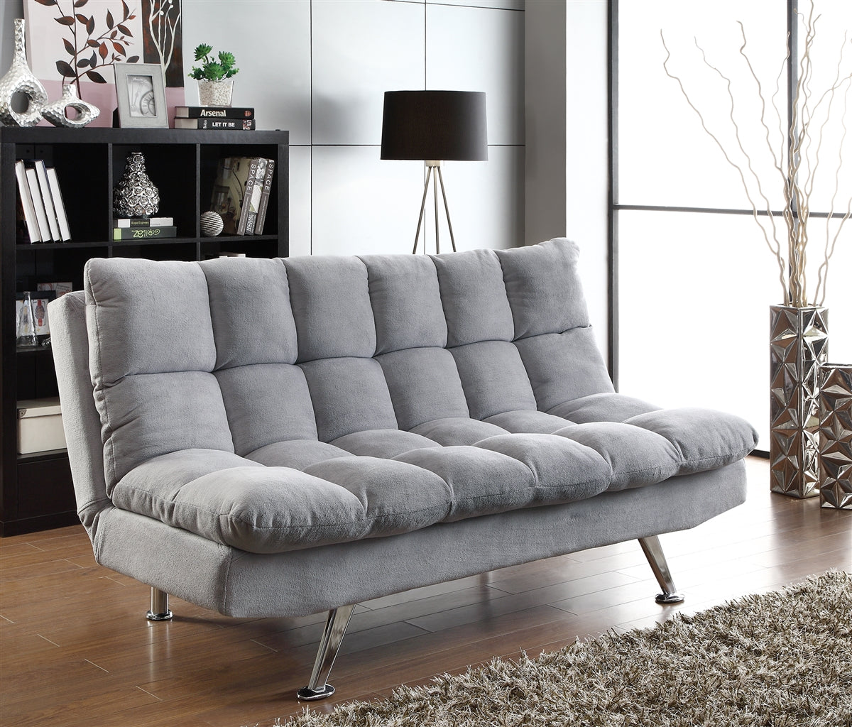 Saga Plush Gray Teddy Bear Upholstered Sofa Bed