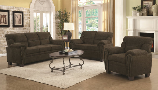 Clemintine Upholstered Sofa & Loveseat With Nailhead Trim Brown