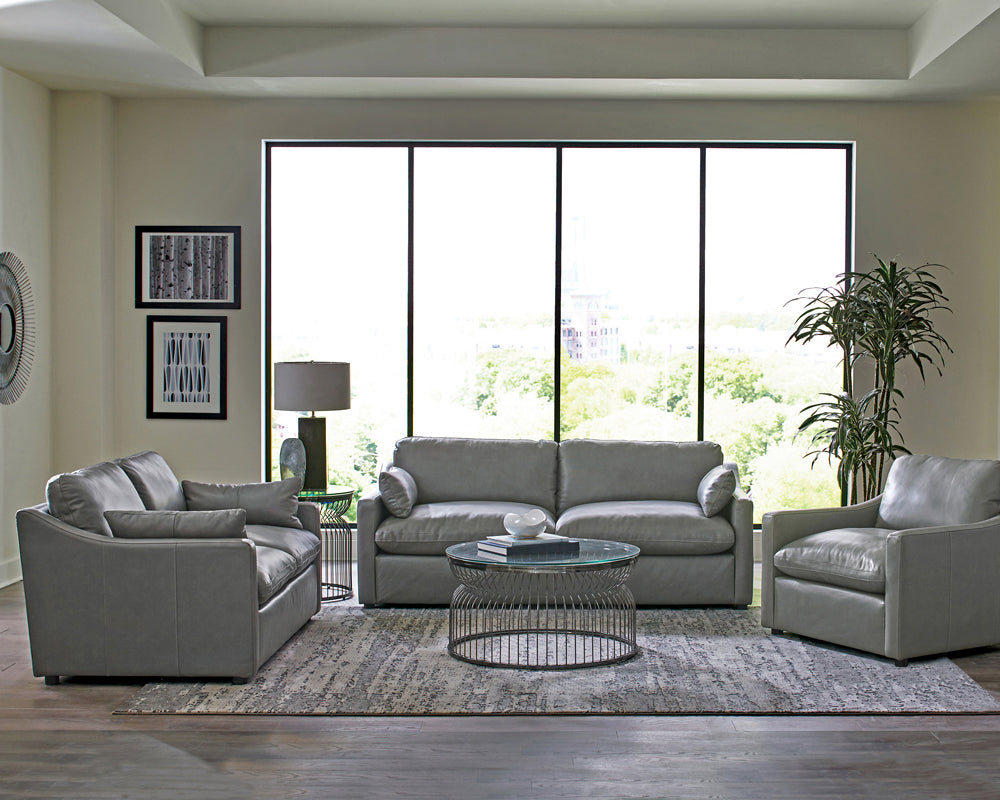Grayson Transitional Top Grain Leather Sofa in Grey