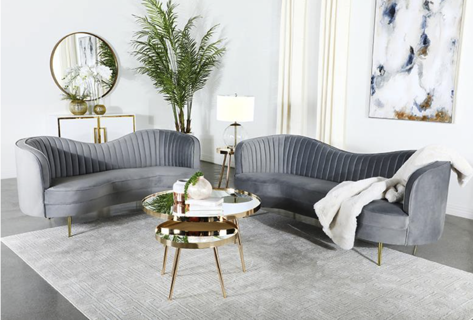 Sophia Modern Glam Sofa in Light Gray Velvet