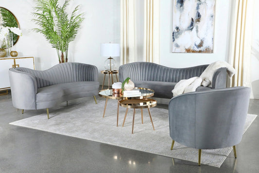 Sophia Modern Glam Sofa & Loveseat Set in Light Gray Velvet