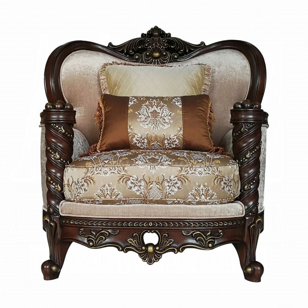 ACME Devayne Chair w-2 Pillows - 50687 - Fabric & Dark Walnut
