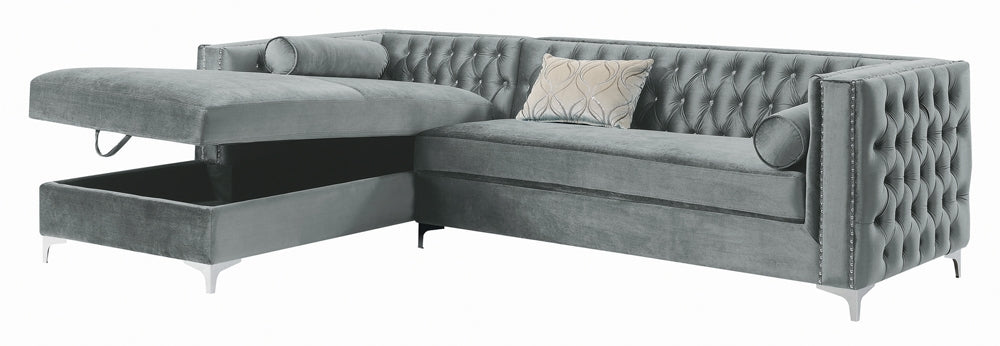 The Nob Hill Transitional Velvet Sectional in Grey