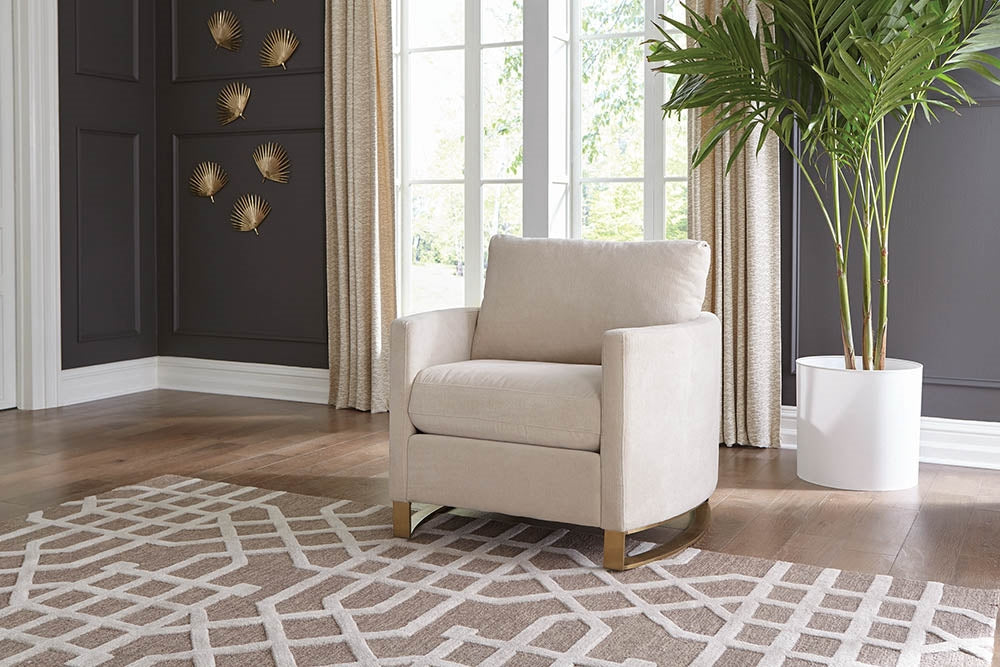 The Hills Plush Upholstered Chair in Beige with Brass Legs