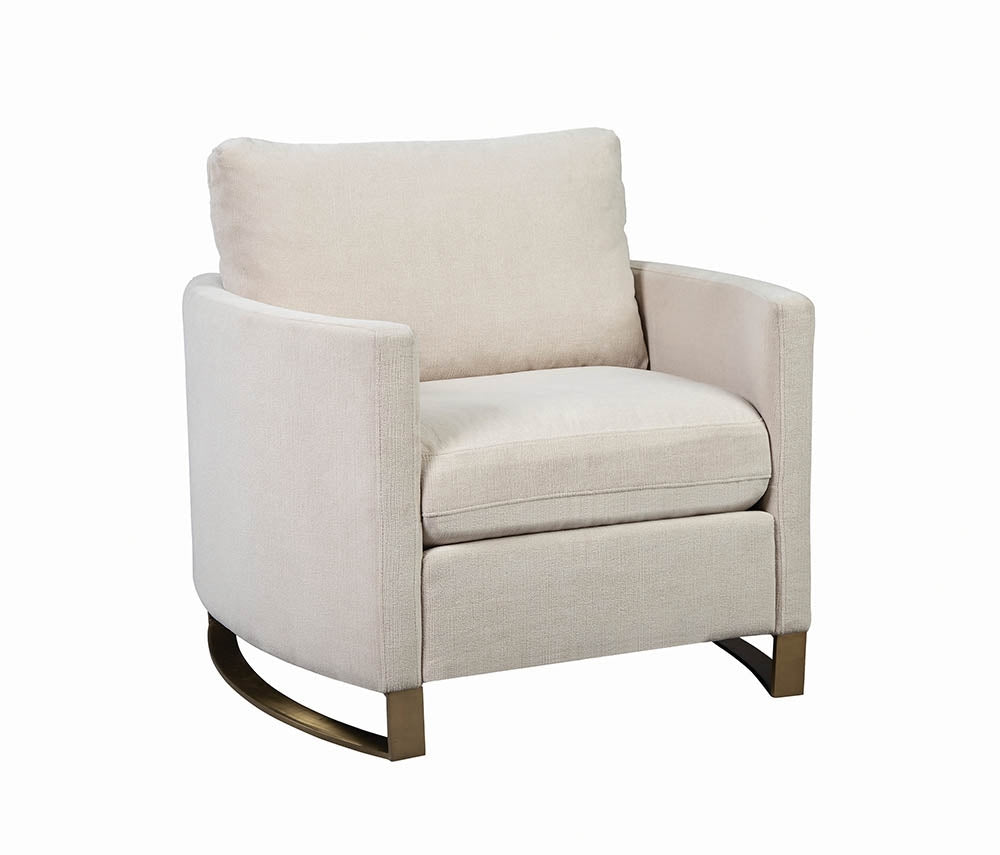 The Hills Plush Upholstered Chair in Beige with Brass Legs