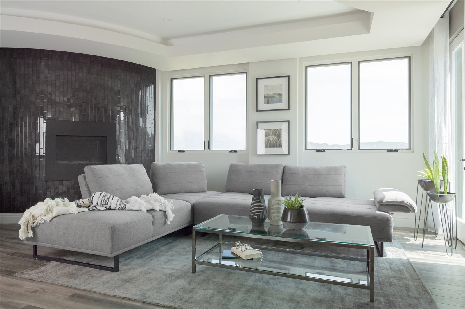Arden Modern Upholstered Sectional in Taupe Woven Fabric