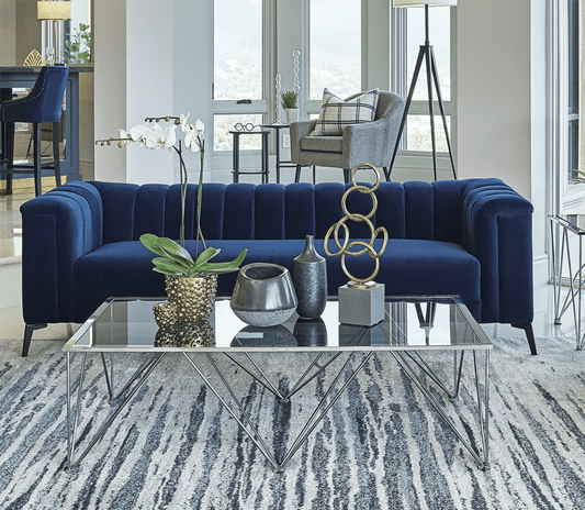 Chalet Transitional Tuxedo Arm Velvet Sofa - Navy Blue