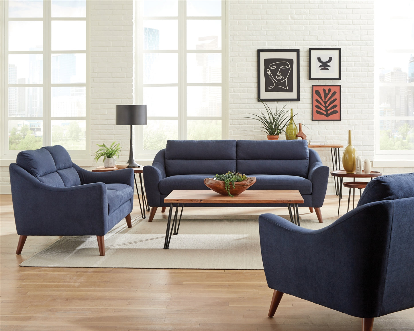 Gano Mid-Century Modern Sofa in Navy Blue