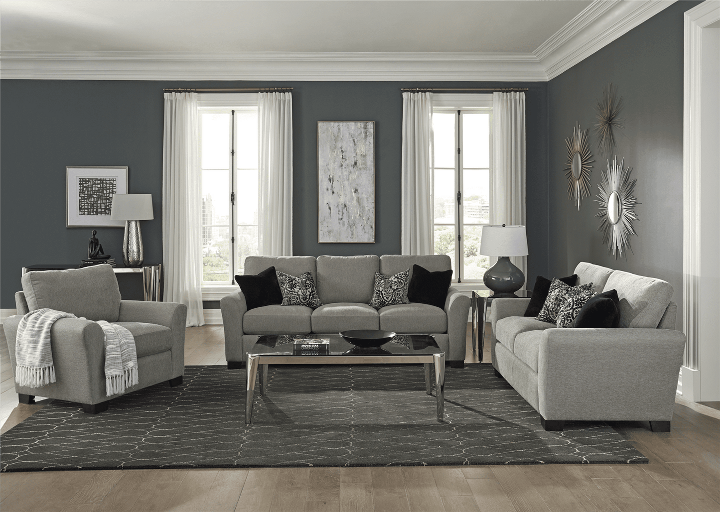 Drayton 2-Piece Flared Arm Upholstered Living Room Set Warm Grey