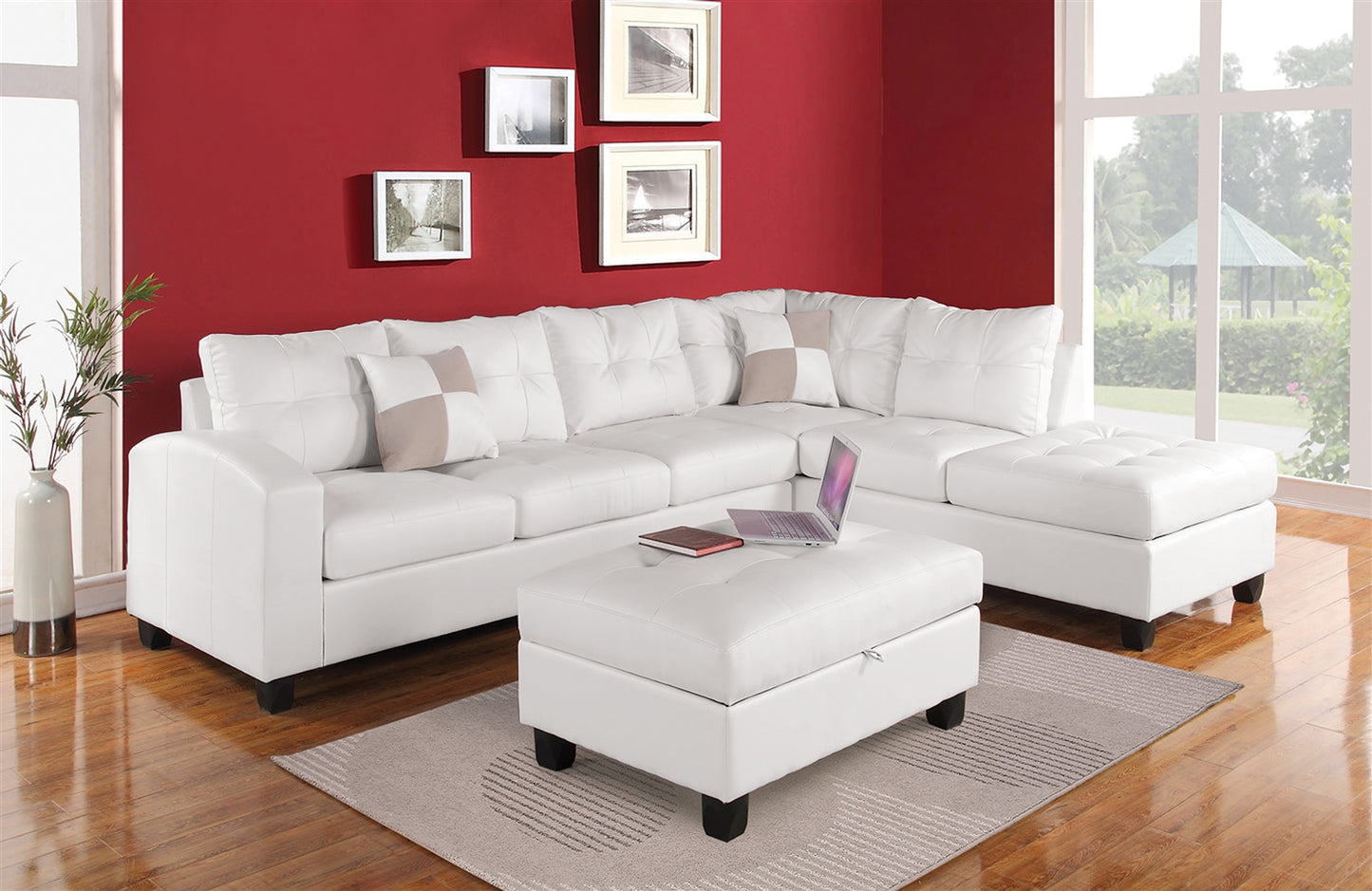 Kiva Contemporary White Leather Sectional - ACME