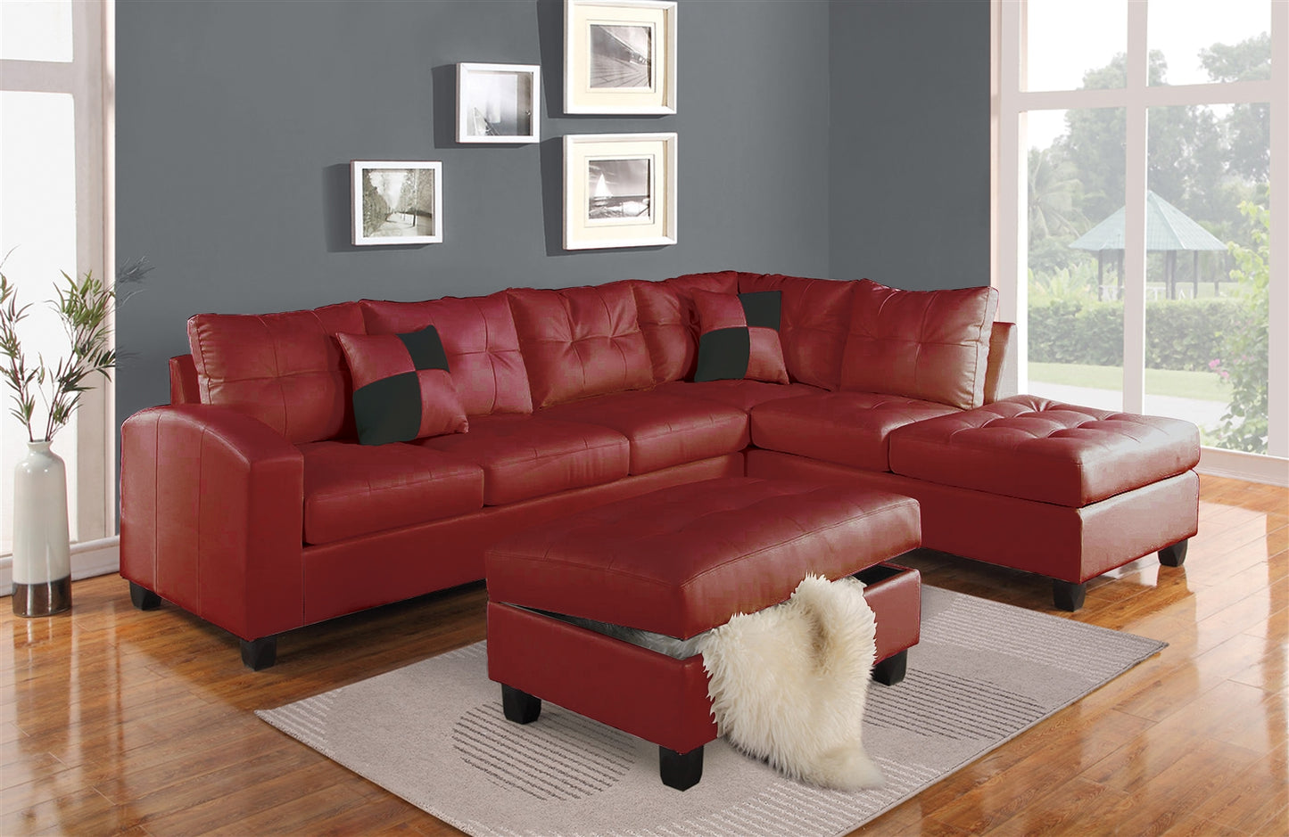 Kiva Contemporary Red Leather Sectional - ACME