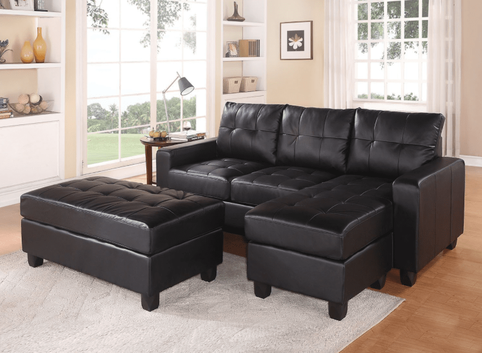 Lyssa 3-Piece Black Leather Sectional Set