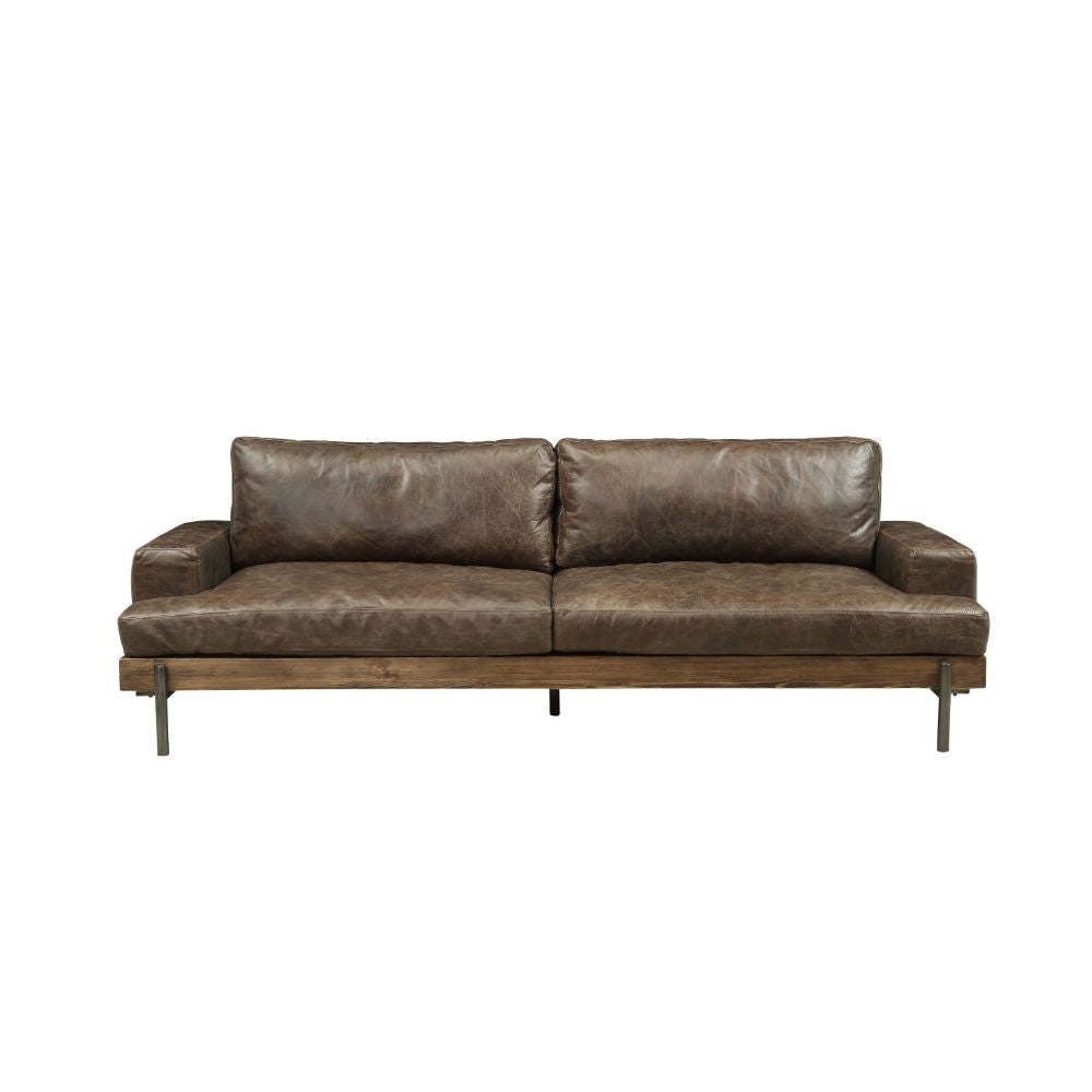 ACME Silchester Sofa - 52475 - Oak & Distress Chocolate Top Grain Leather