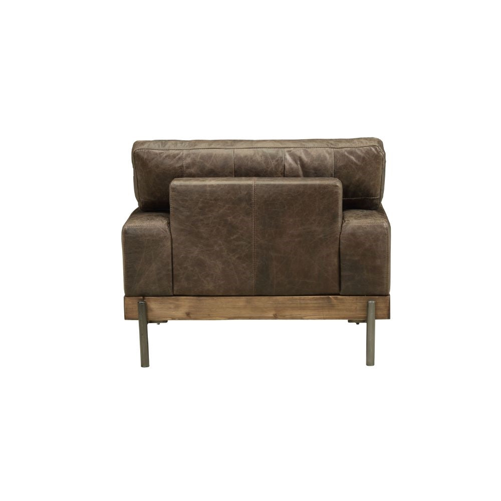 ACME Silchester Chair - 52477 - Oak & Distress Chocolate Top Grain Leather
