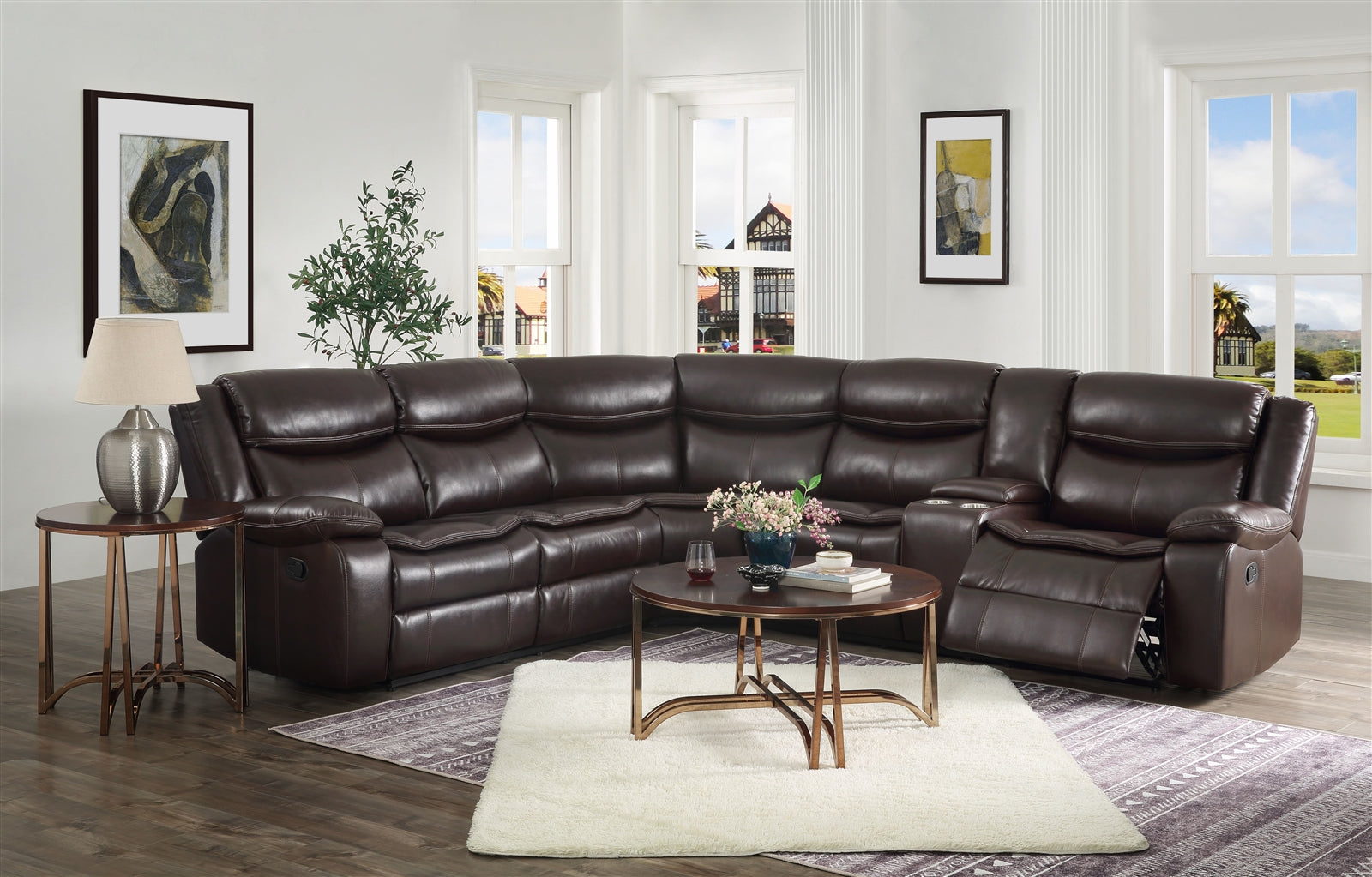 Tavin Motion Sectional in Dark Brown Leather Air