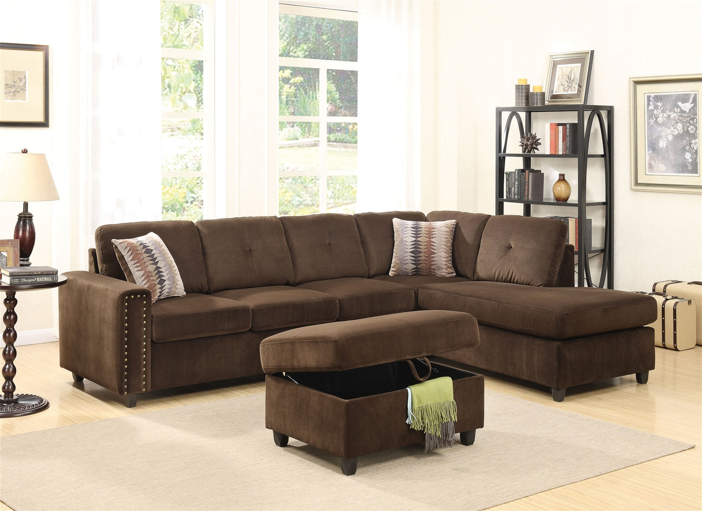 ACME Belville Sectional Sofa w-Pillows Reversible - 52700 - Brown Velvet