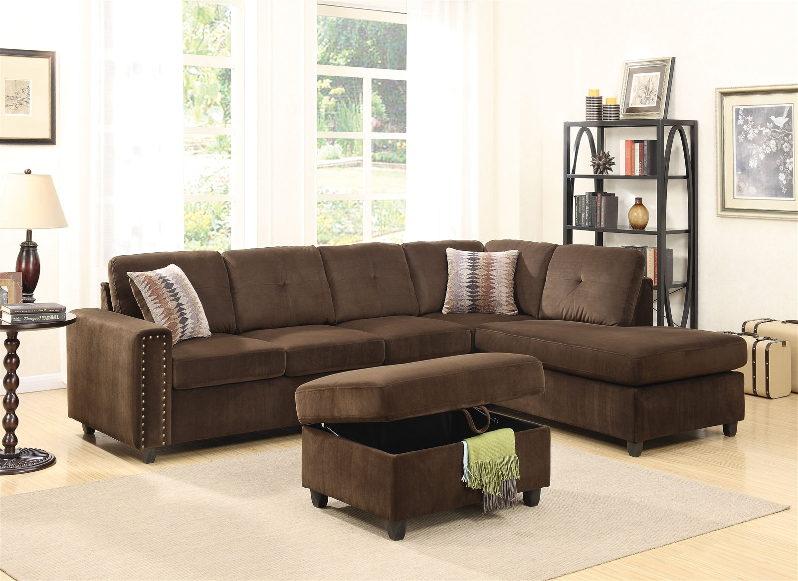 ACME Belville Sectional Sofa w-Pillows Reversible - 52700 - Brown Velvet