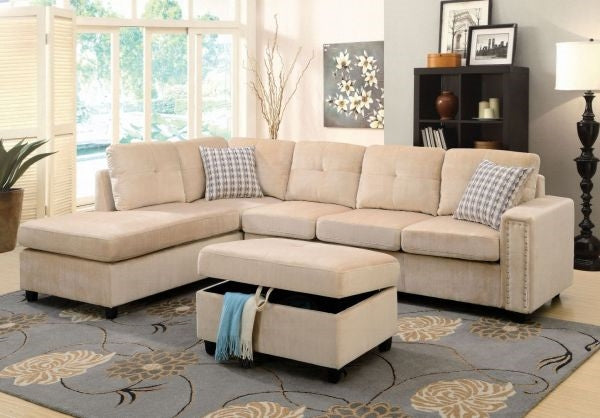 ACME Belville Sectional Sofa w-Pillows Reversible - 52705 - Beige Velvet