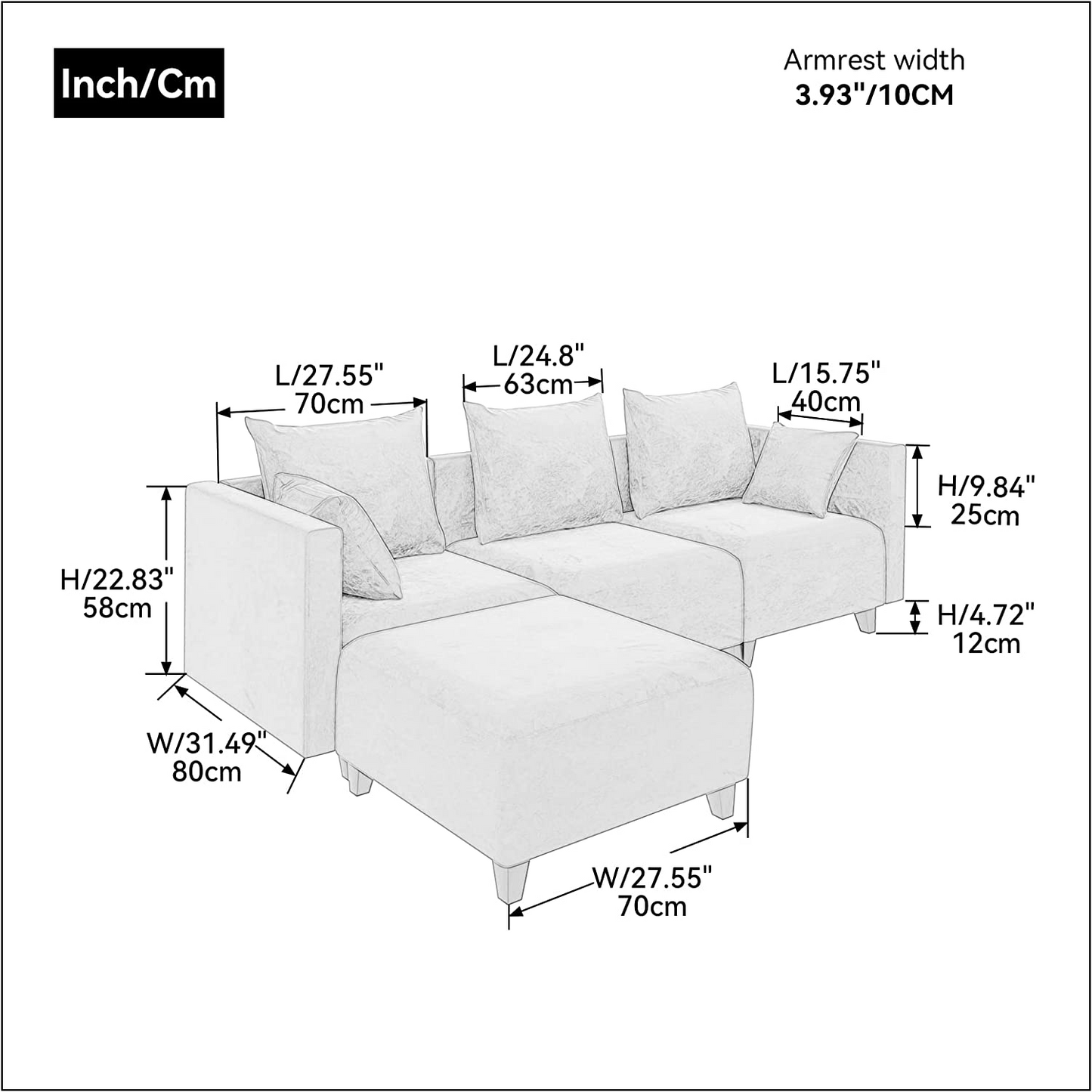 Small L Shape Modular Sectional Sofa with 6 Pillows for Living Room