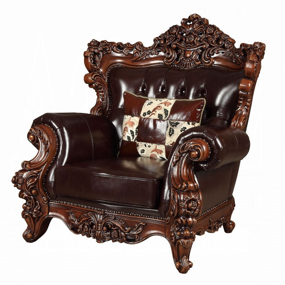 ACME Forsythia Chair w-1 Pillow - 53072 - Espresso Top Grain Leather Match & Walnut