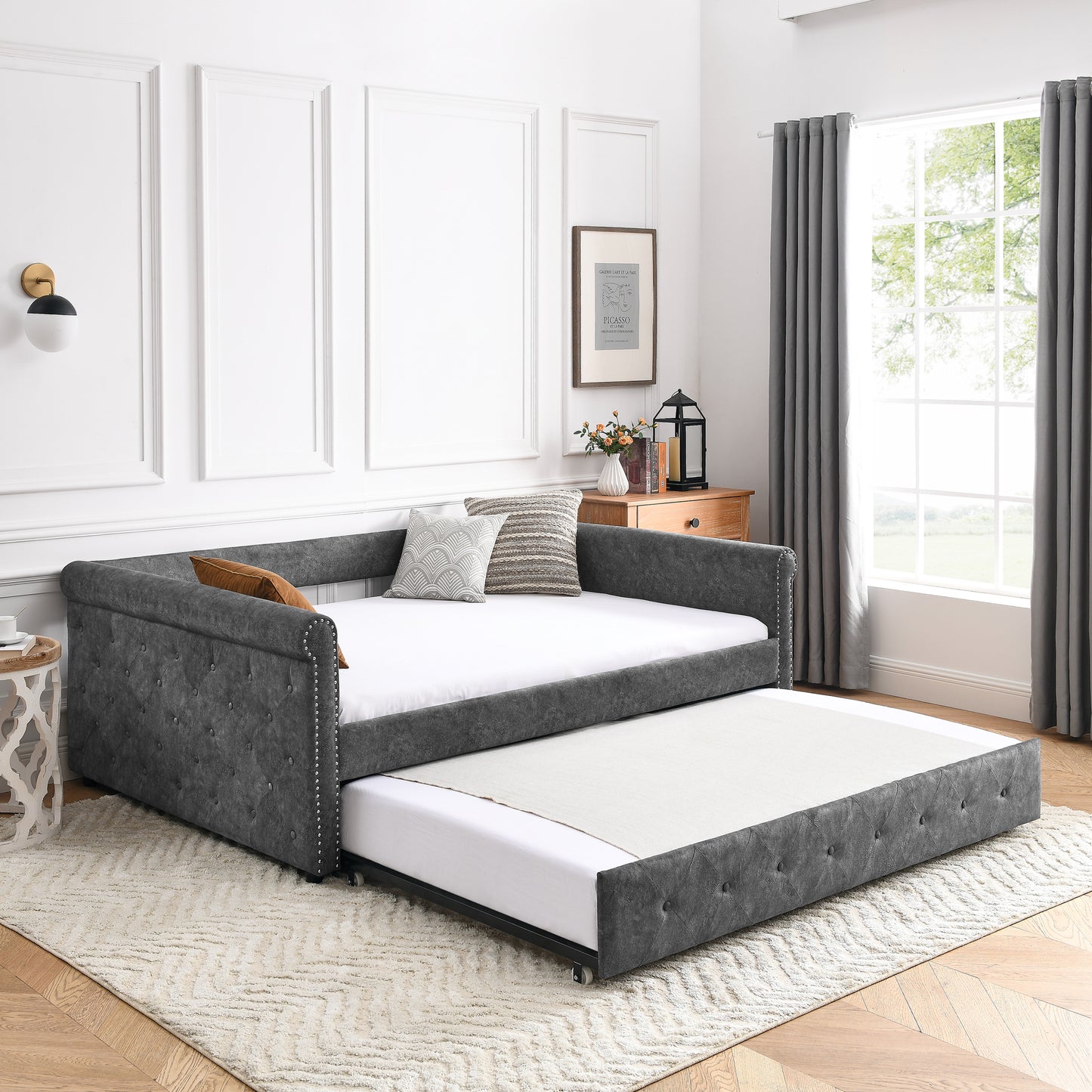 Traditional Full Size Daybed & Trundle Set in Gray