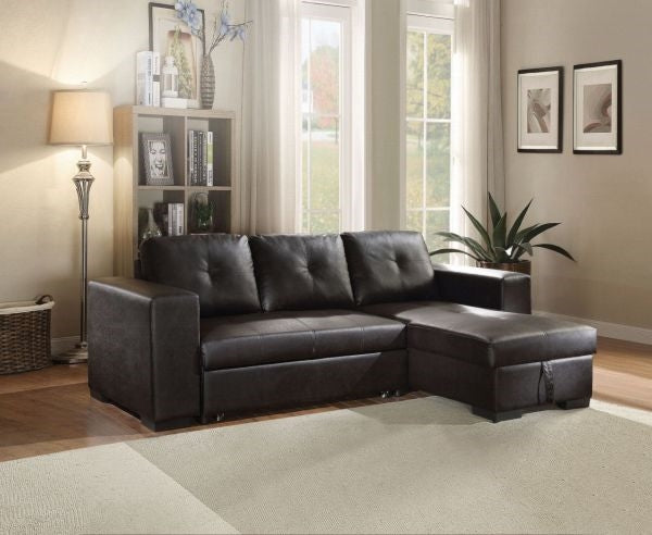 ACME Lloyd Sectional Sofa w-Sleeper - 53345 - Black PU