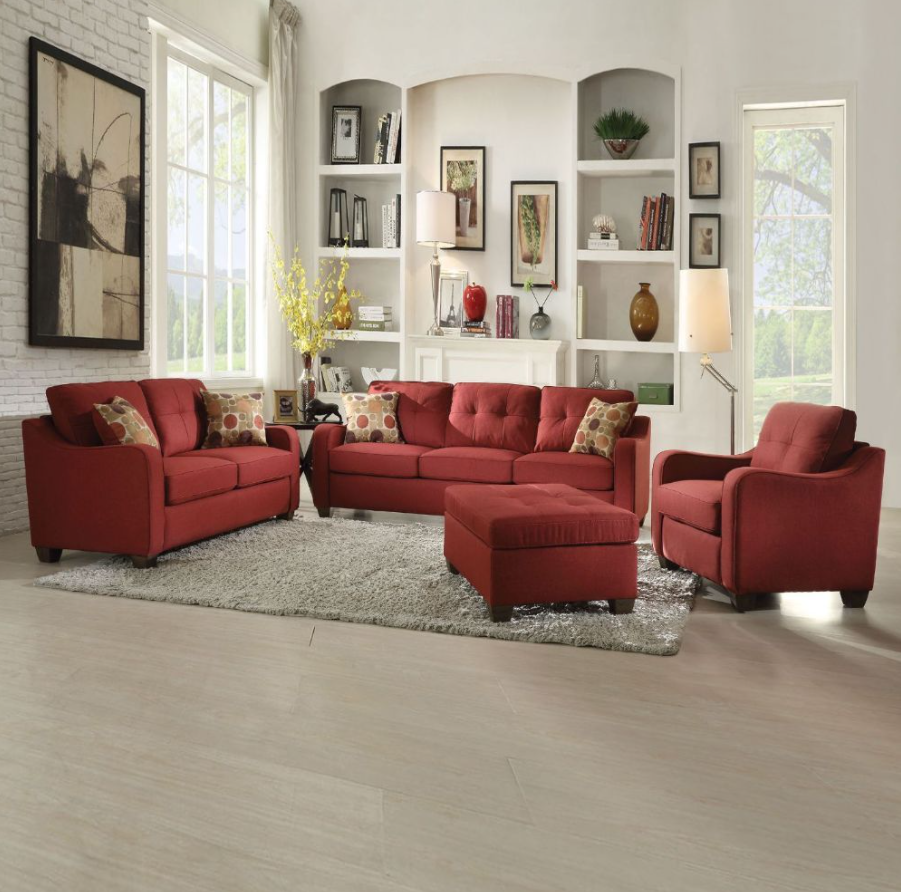 Cleavon II Transitional Red Linen Sofa - ACME 53560
