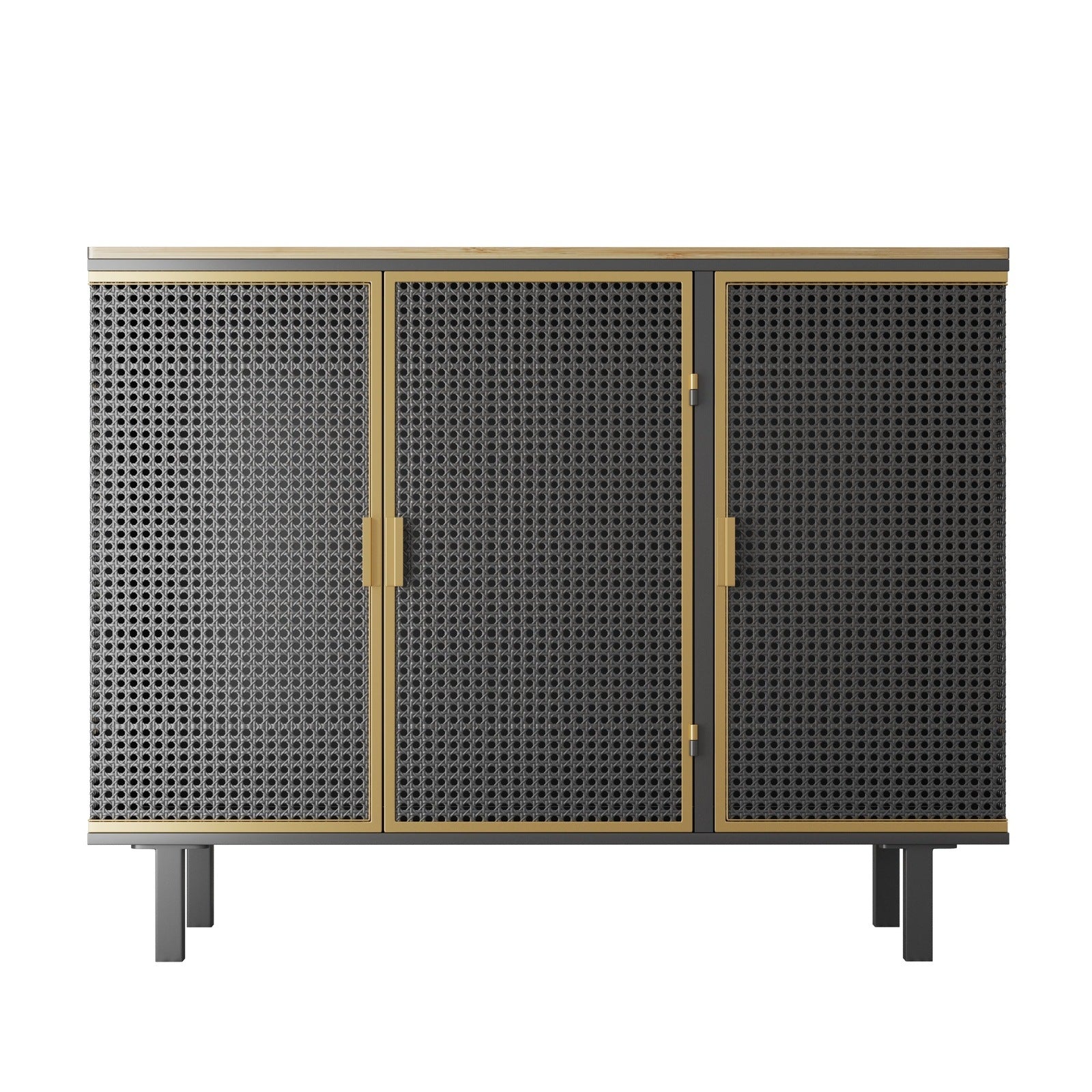 Modern 40.35" Wide 3-Door Modern Sideboard in Dark Gray & Gold