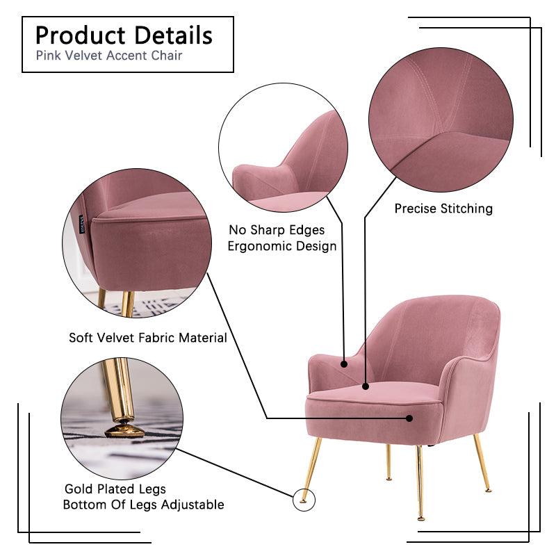 Modern Soft Velvet Material Pink Ergonomics Accent Chair