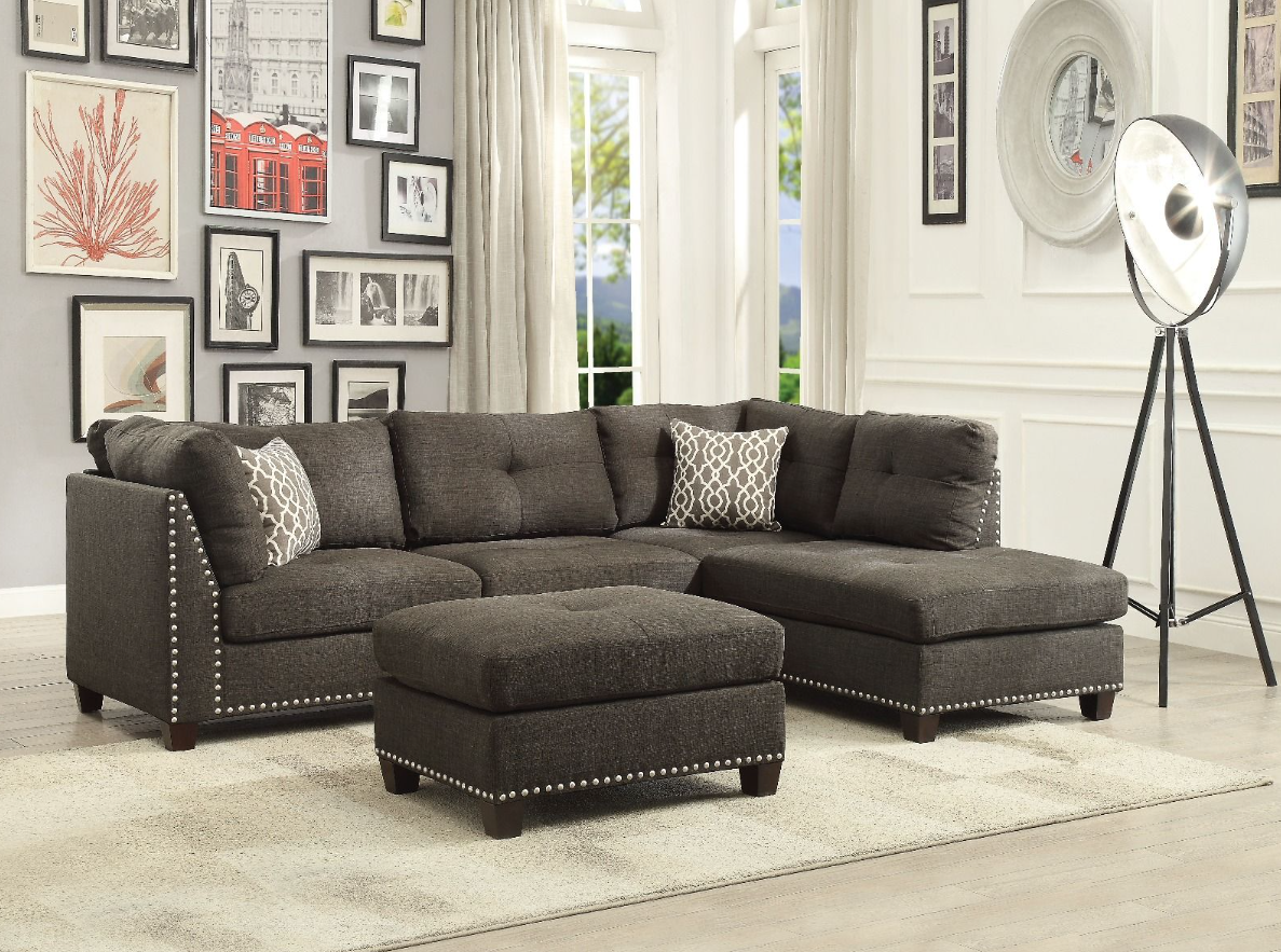 Laurissa Sectional Sofa & Ottoman in Brown