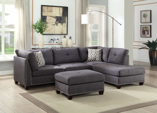 Laurissa Sectional Sofa & Ottoman in Gray