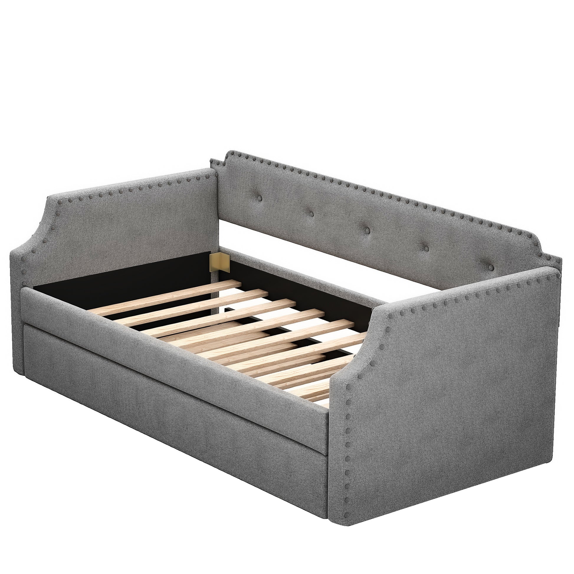 Gray Linen Twin Daybed & Trundle with Nailhead Trim
