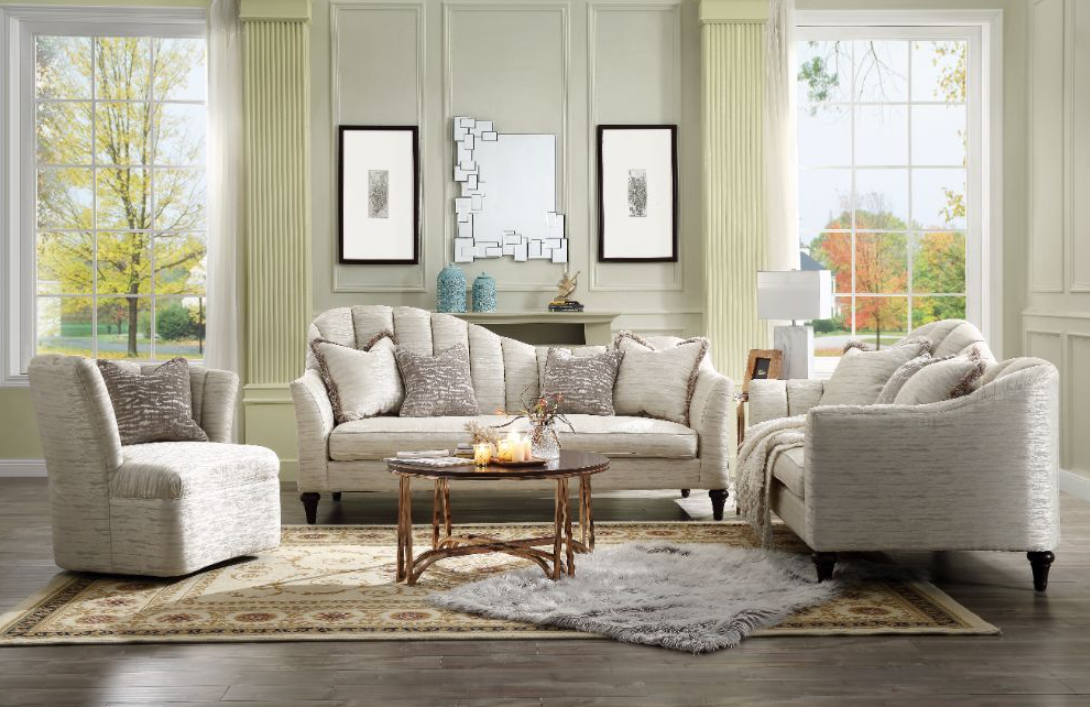 Athalia Double Arch Upholstered Sofa in Shimmering Pearl- ACME 55305