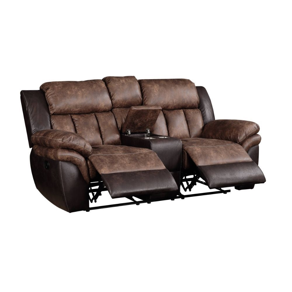 Jaylen Two-tone Toffee and Charcoal Polished Microfiber Motion Loveseat