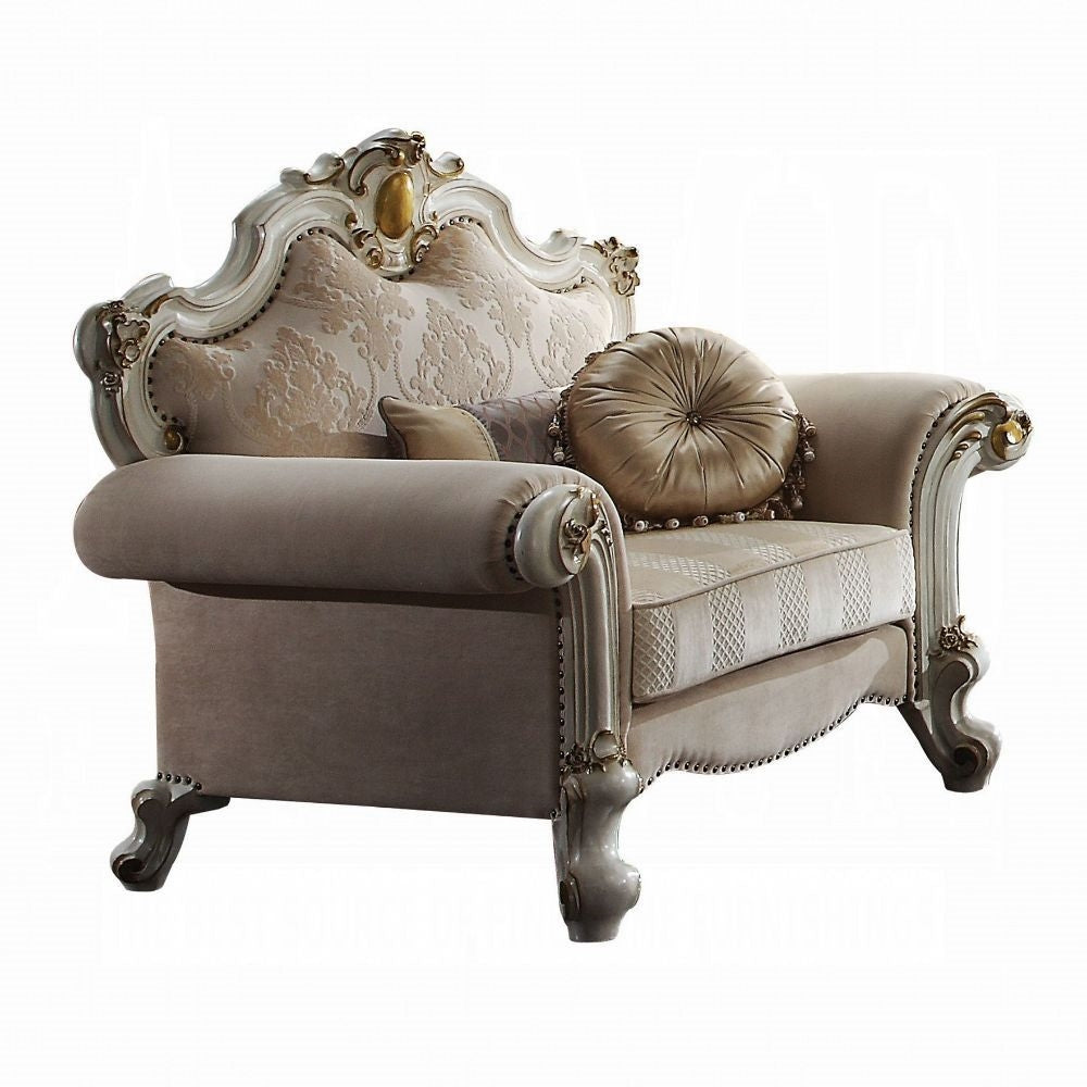 ACME Picardy Chair w-Pillows - 55462 - Fabric & Antique Pearl