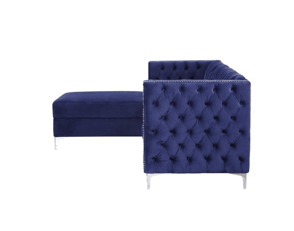 Sullivan Blue Velvet Sectional w- Storage Chaise- ACME 55490