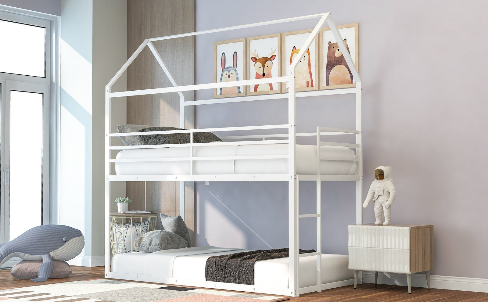 Homey Life Twin over Twin White Metal Bunk Bed