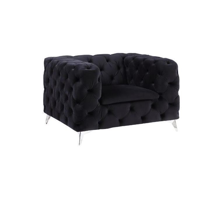 Phifina Contemporary Black Velvet Tufted Sofa