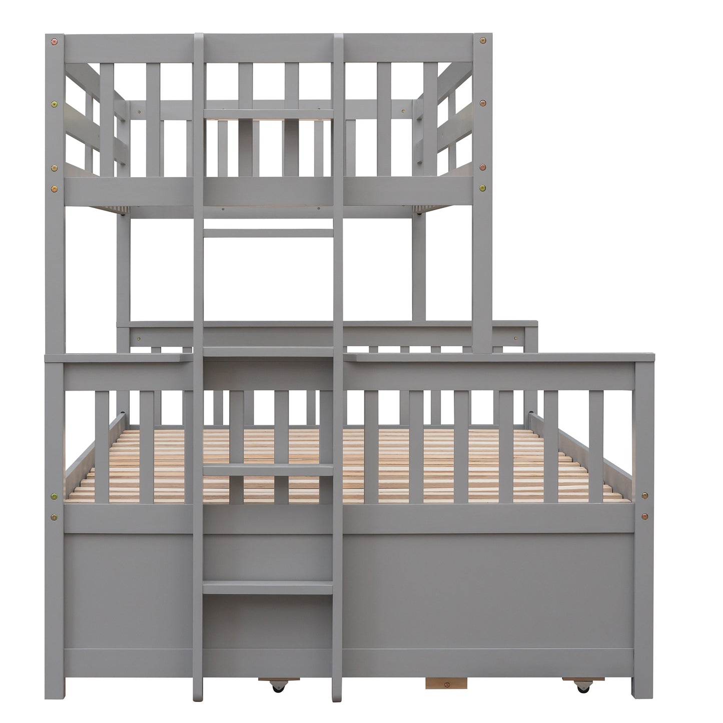 Twin-Over-Full Bunk Bed with Twin size Trundle , Separable Bunk Bed with Drawers for Bedroom - Gray