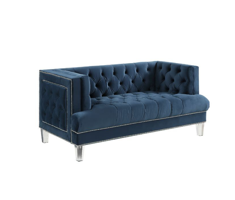 Ansario Modern Button Tufted Sofa in Rich Blue Velvet