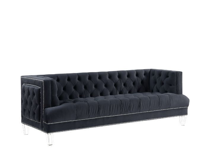 Ansario Modern Button Tufted Sofa in Black Velvet