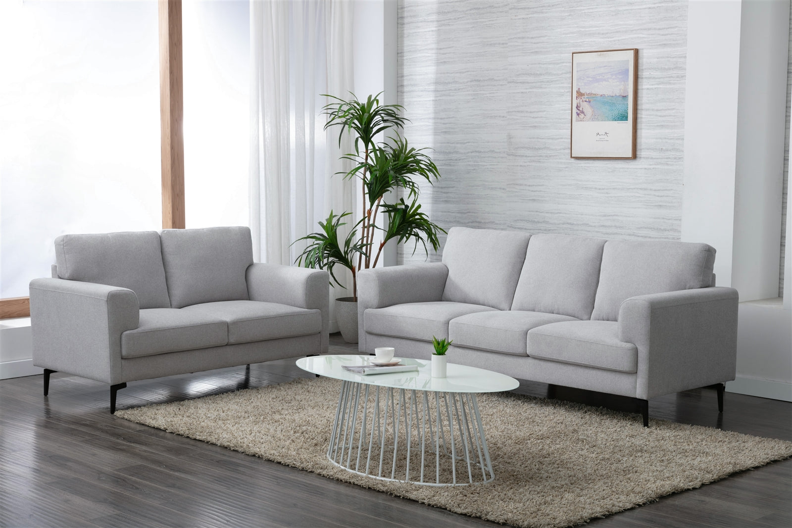 Kyrene Upholstered Sofa in Light Gray Linen - ACME 5692