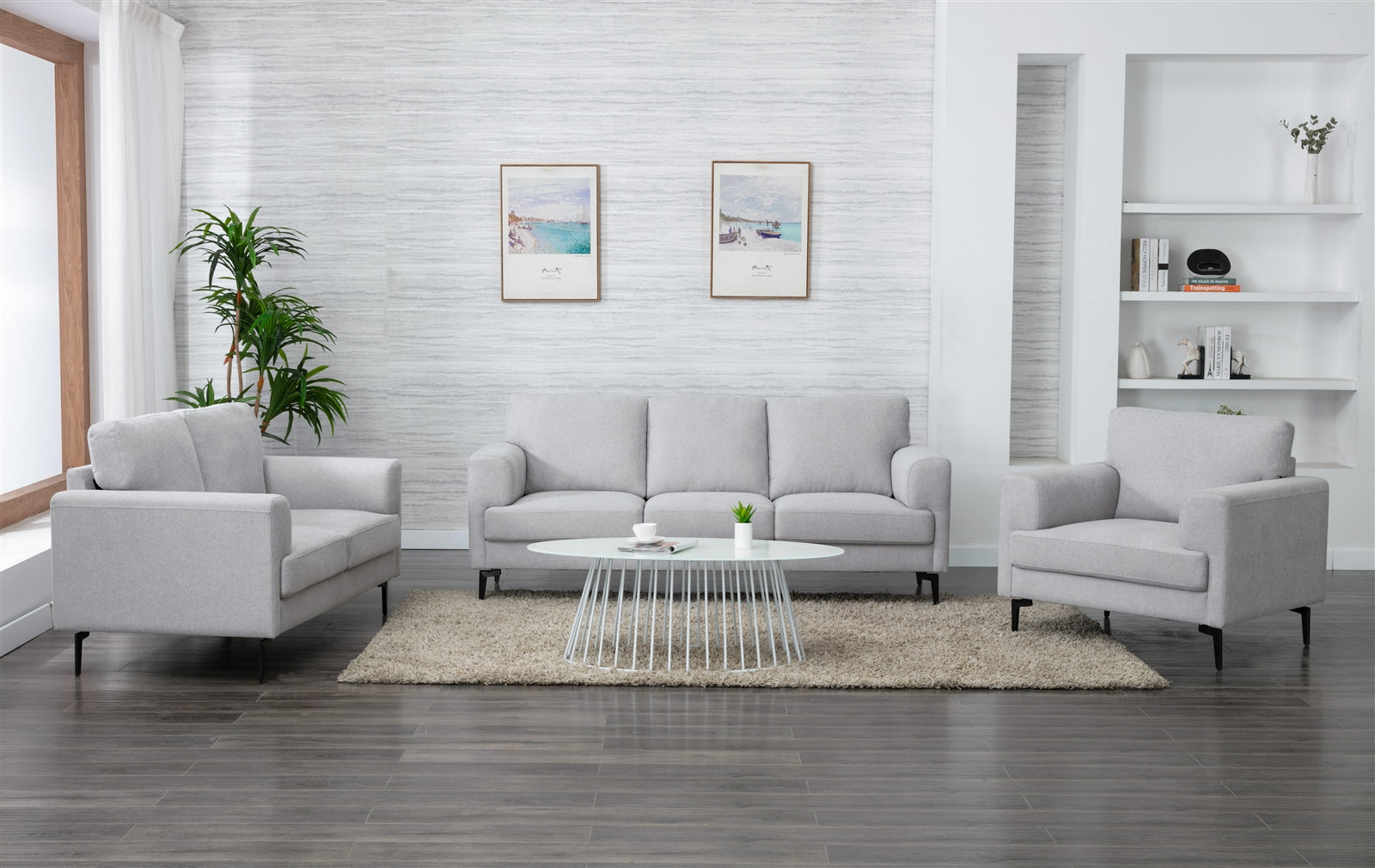 Kyrene Upholstered Sofa in Light Gray Linen - ACME 5692