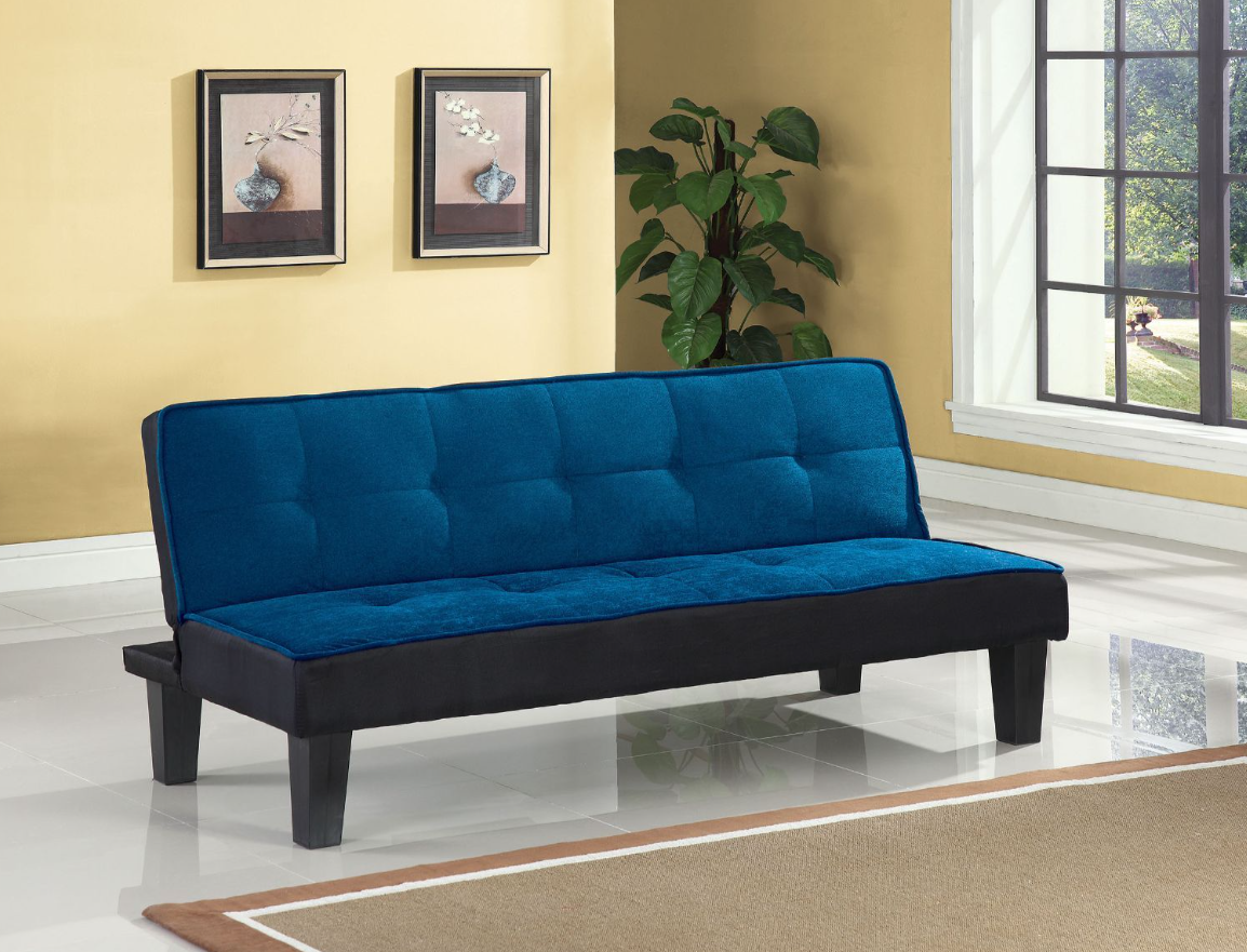 Hamar Adjustable Futon Sofa in Blue Flannel Fabric