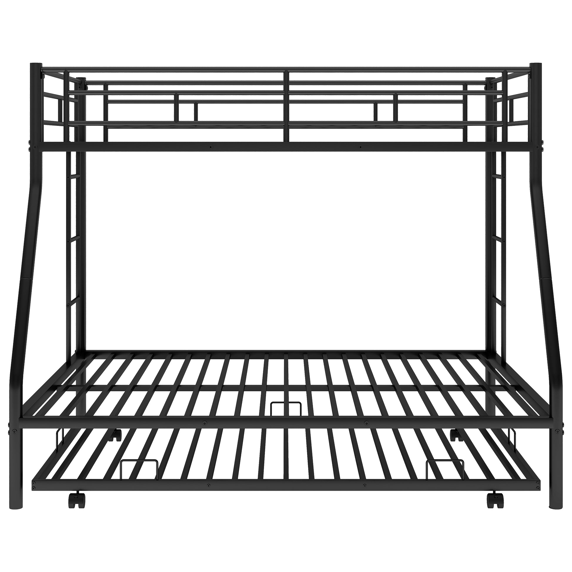 Twin over Full Metal Bunk Bed with Twin Trundle in Black